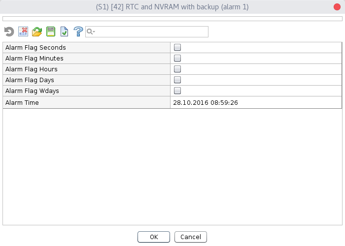 RTC and NVRAM with backup settings alarm 1 settings