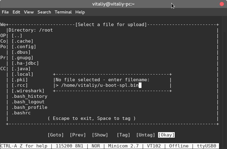 Select file for xmodem