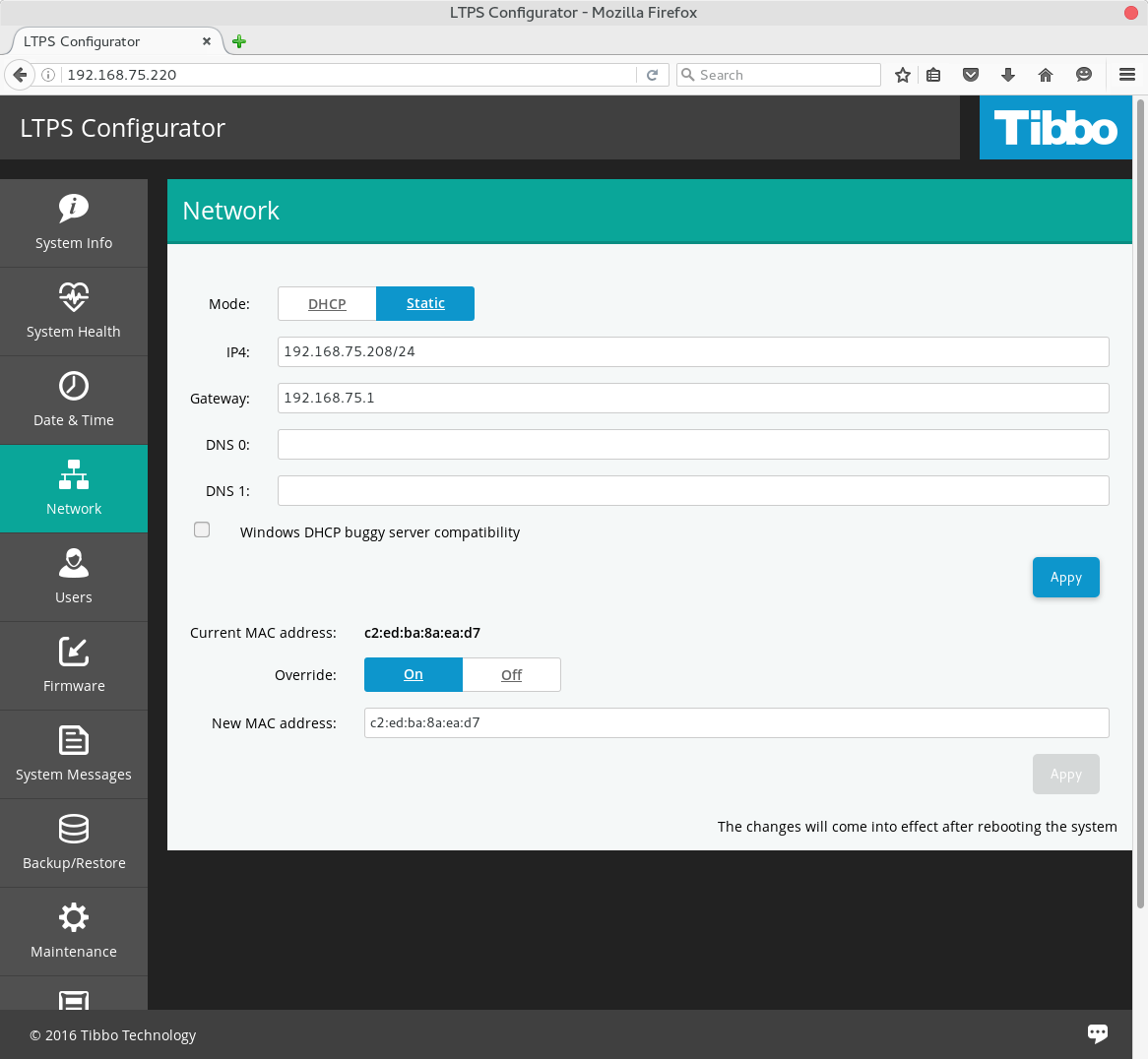 Enable static IP via Web